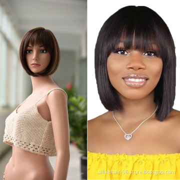 Wholesale Ombre Ash Blonde Color Machine Made Short Bob Wigs With Bangs For Black Women Daily Use Heat Resistant Synthetic Wig